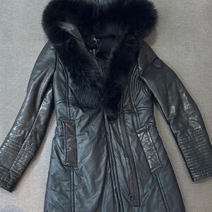 RUDSAK Black Leather Jacket with Fur Collar